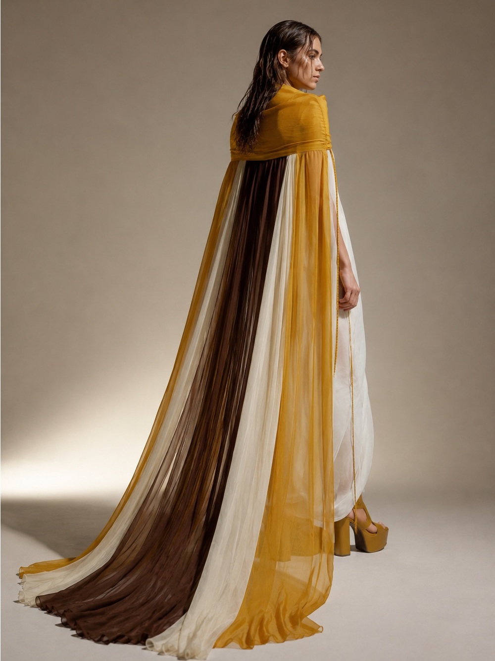 Rick Owens Yellow Silk Cape Sheer Runway Wrap One Size Rare EUC